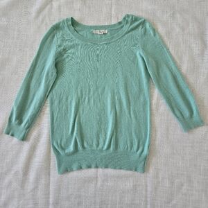 Women's sz S Sea green mint lightweight knit round neck sweater 3/4 sleeves